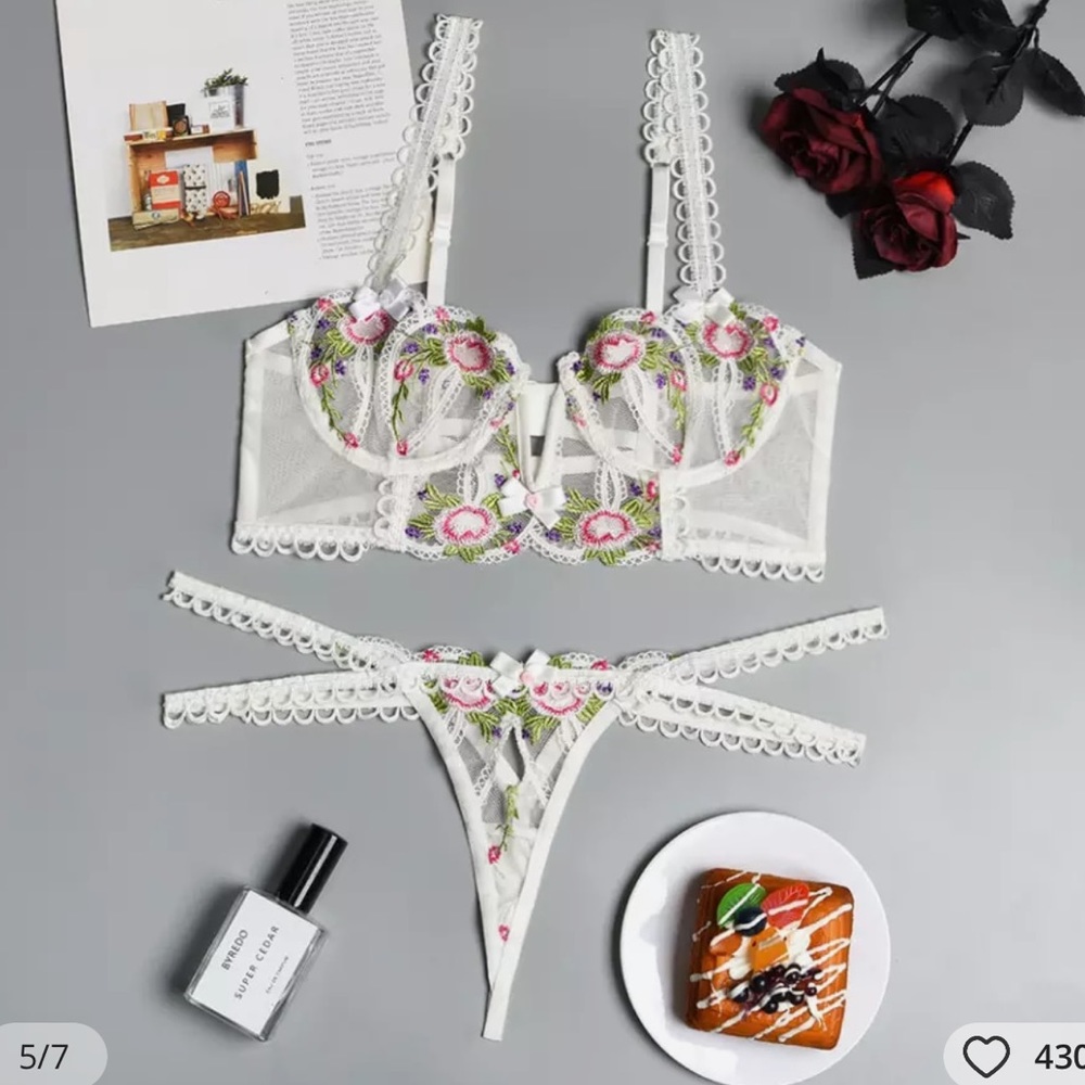 White Lace Lingerie Longline Bra 2 Piece Set